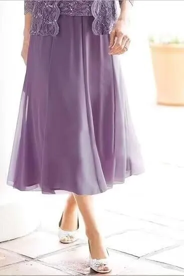 2 Pcs Mother of The Bride Dresses for Wedding Lace Sequins Tea Length Formal Evening Dress with Jackets