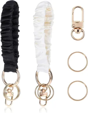 2 PCS Wristlet Keychain for Women, Scrunchie Keychain Wristlet, Multifunctional Elastic Wrist Key Chain Accessories for Women(Black, Apricot)
