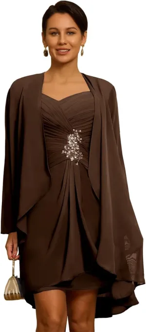 2 Piece Chiffon Mother of The Bride Dresses with Jackets Laces Applique Sequin Mother of The Groom Dresses
