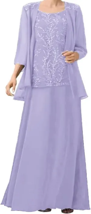 2 Pieces Mother of The Bride Dresses for Wedding Laces Appliques Chiffon Mother of The Groom Dresses with Jackets