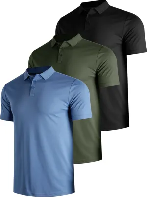 3 Pack Polo Shirts for Men Golf Performance Moisture Wicking Breathable Athletic Polyester Work Sport Polos