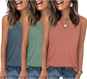 3 Pack Women's V Neck Tank Tops Summer Casual Sleeveless Loose Fit Basic T Shirts 2025 Fashion Beach Vacation Clothes
