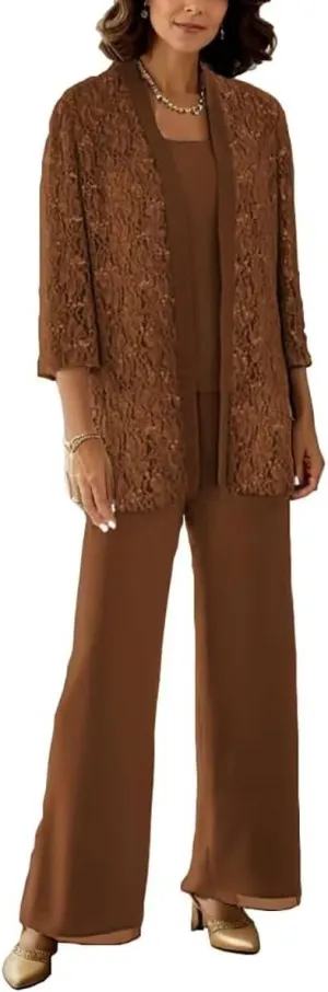 3 Pcs Mother of The Bride Pantsuits with Jackets 3/4 Long Sleeve Pant Suits for Women Dressy Wedding