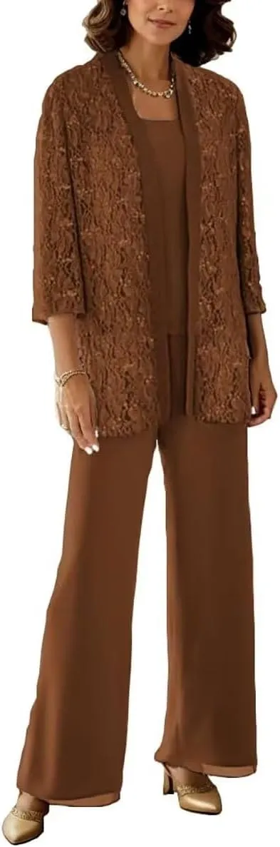 3 Pcs Mother of The Bride Pantsuits with Jackets 3/4 Long Sleeve Pant Suits for Women Dressy Wedding