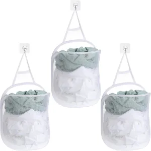 3 Pieces Hanging Laundry Hamper Laundry Bag to Hang Foldable Mesh Hamper Dirty Cloth Basket with Carry Handle Door Net for Store Cloth, Toy, Camping, Hotel Use