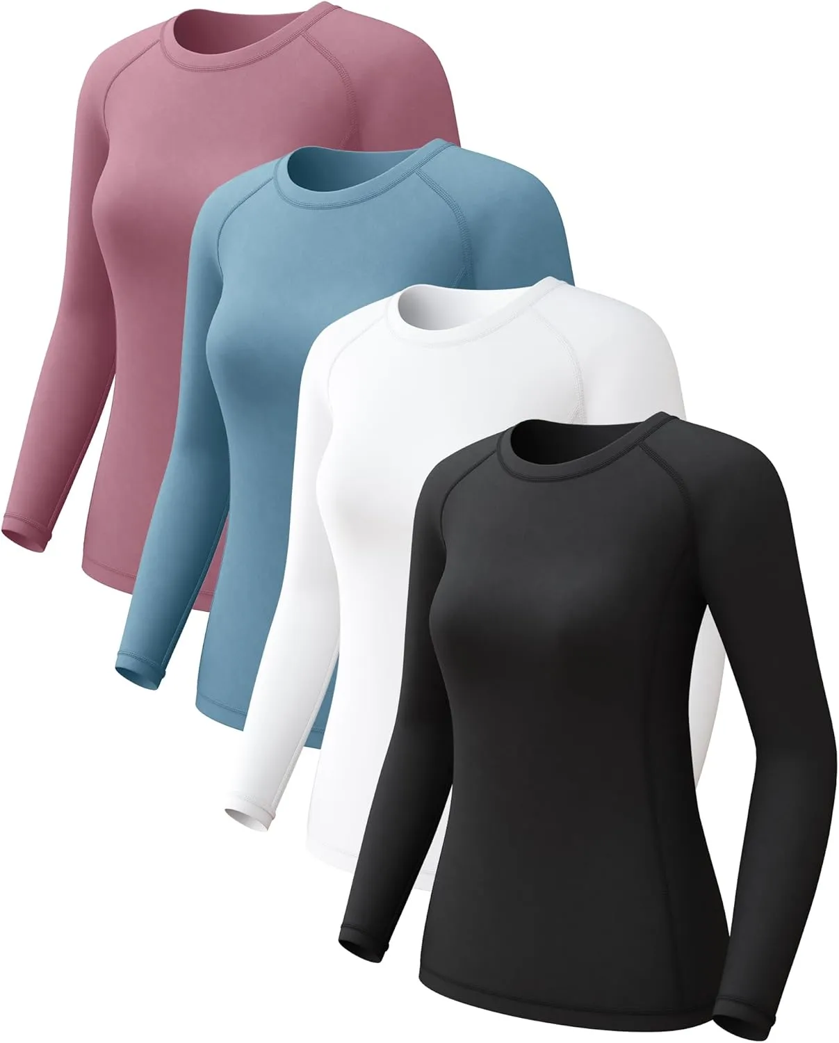 4 Pack Women's Compression Shirts Long Sleeve Athletic Workout Tops Sun Protection Cool Dry Undershirt for Yoga Gym