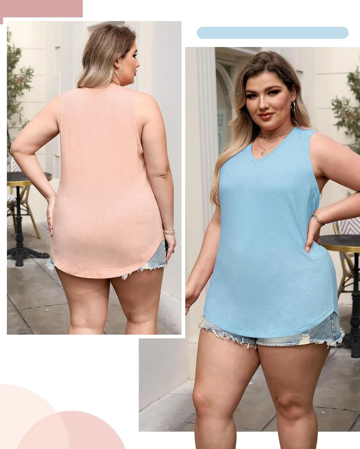 4 Pack Womens V Neck Tank Tops Casual Loose Fit Sleeveless Summer Tops Basic Shirts Flowy Curved Hem Outfits Clothes