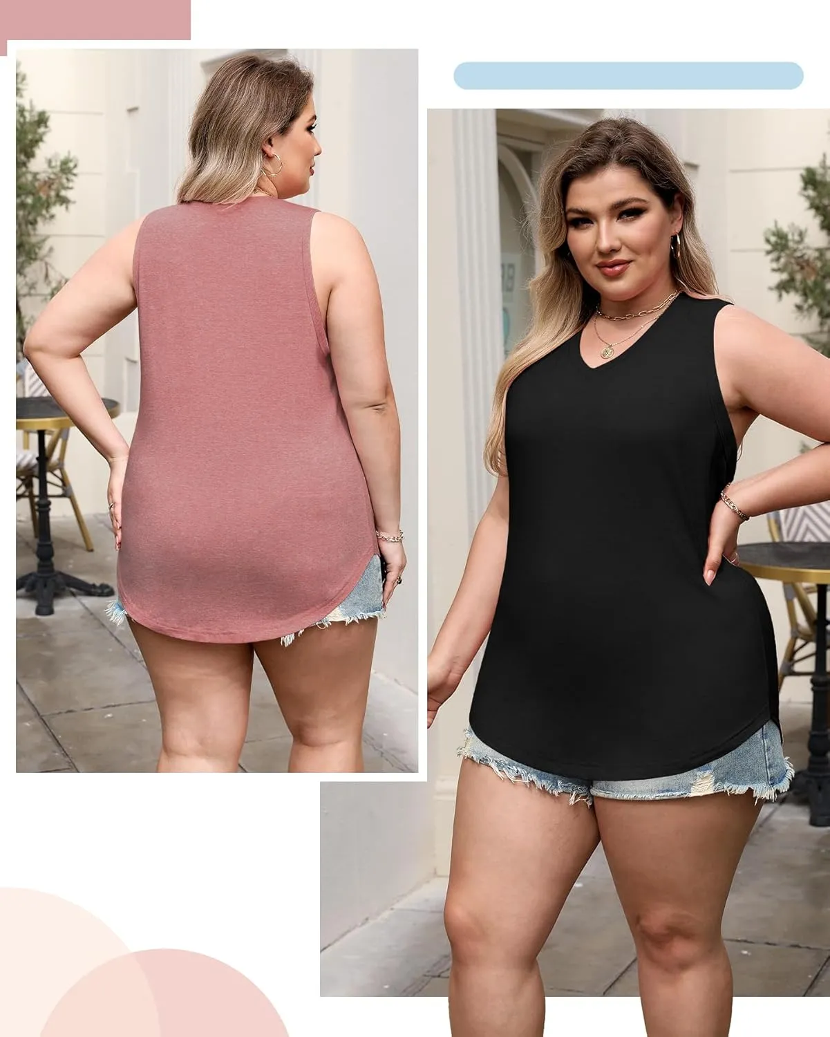 4 Pack Womens V Neck Tank Tops Casual Loose Fit Sleeveless Summer Tops Basic Shirts Flowy Curved Hem Outfits Clothes