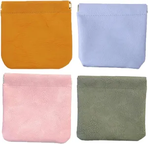 4 Pcs Portable Pocket Cosmetic Bag Makeup Bag Squeeze Top,No Zipper Self Closing Pocket Makeup Pouch for Women, Waterproof Travel Storage Bag for Purse Jewelry Lipstick Headphones Cosmetic