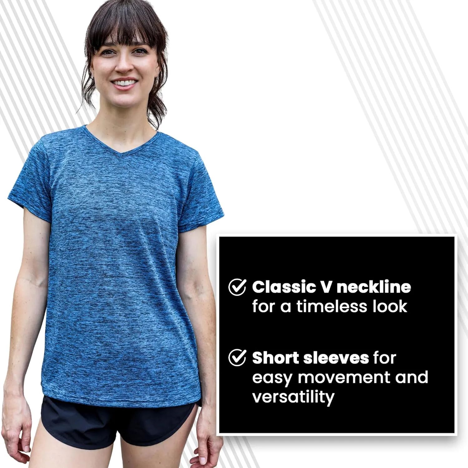 [5 Pack] Womens Dry-Fit Wicking V-Neck T Shirts Activewear Running Yoga Workout Gym Tee Top