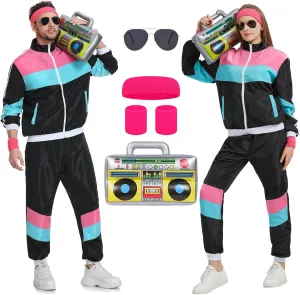 80s Tracksuit for Men Women 90s Windbreaker Retro Track Suit Costume 80s Outfit for Couples