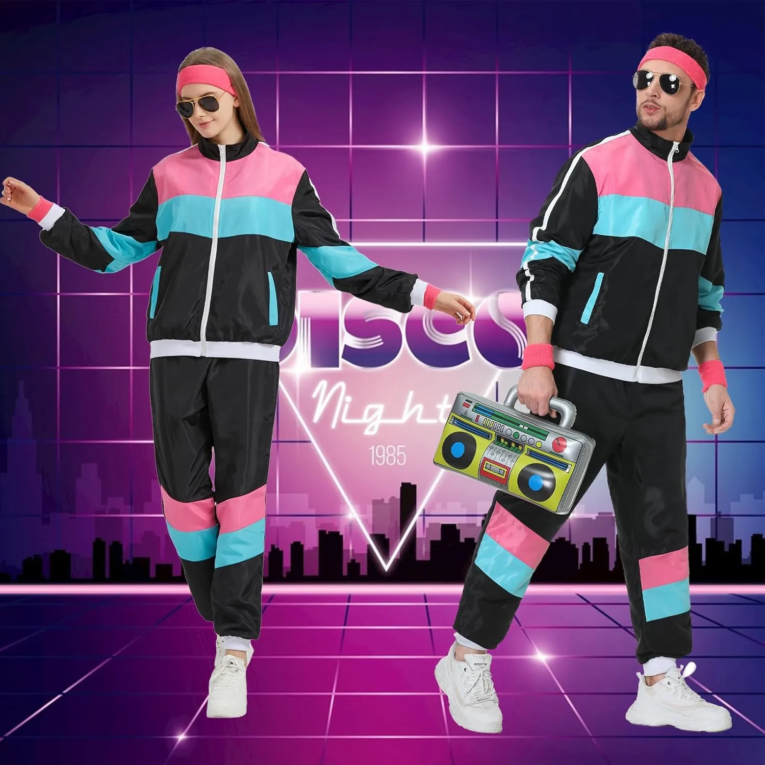 80s Tracksuit for Men Women 90s Windbreaker Retro Track Suit Costume 80s Outfit for Couples