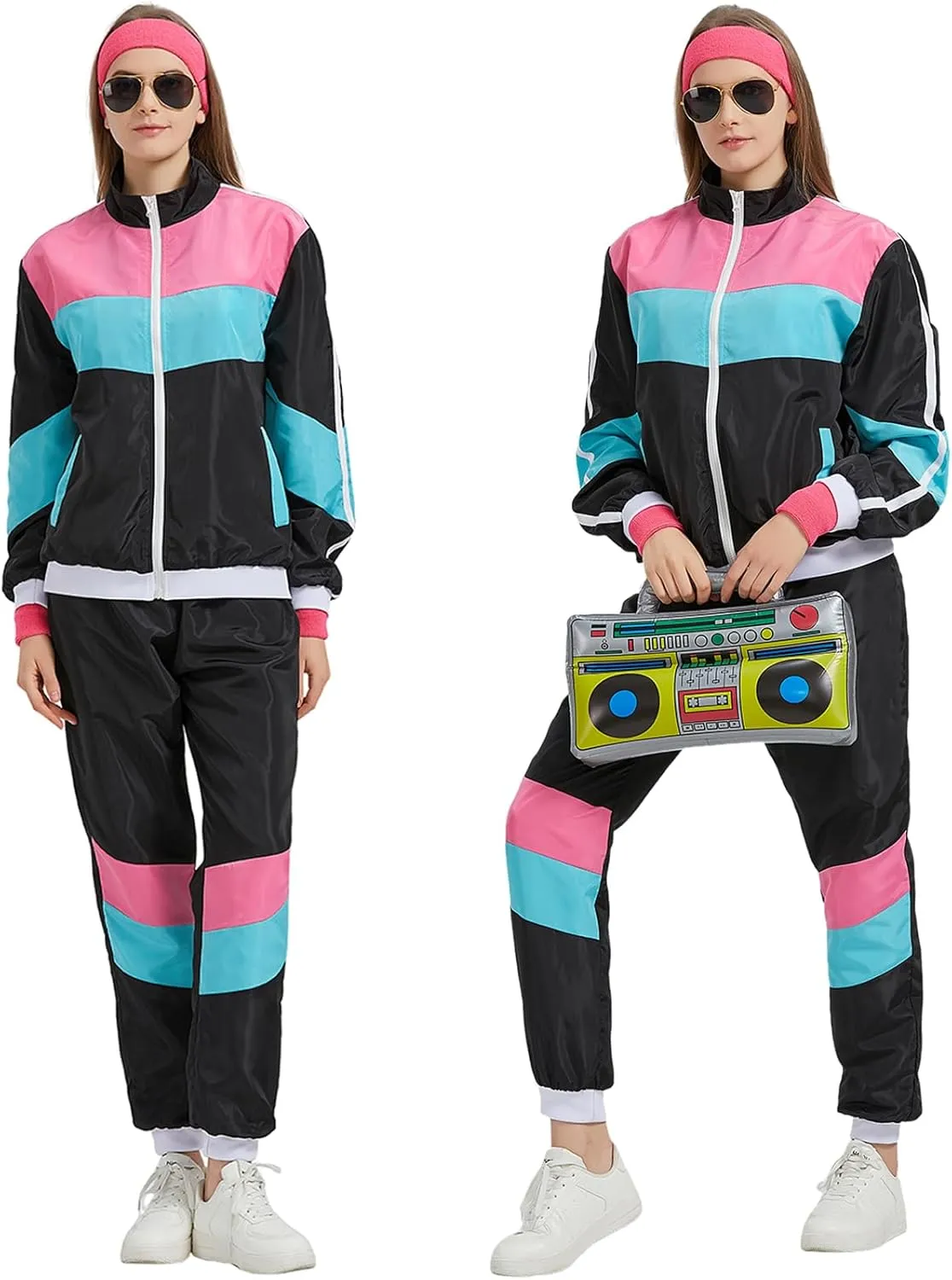 80s Tracksuit for Men Women 90s Windbreaker Retro Track Suit Costume 80s Outfit for Couples