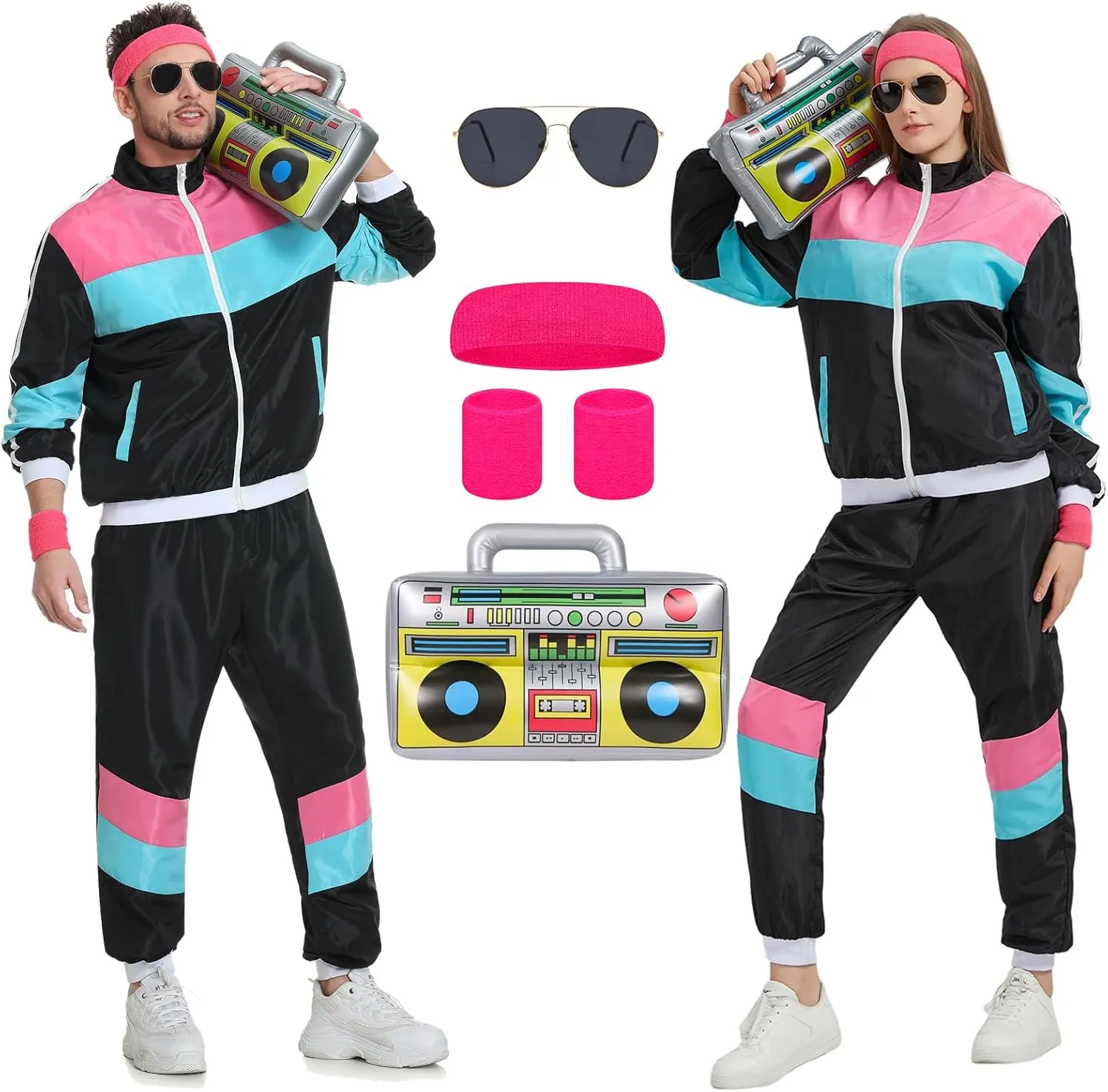 80s Tracksuit for Men Women 90s Windbreaker Retro Track Suit Costume 80s Outfit for Couples