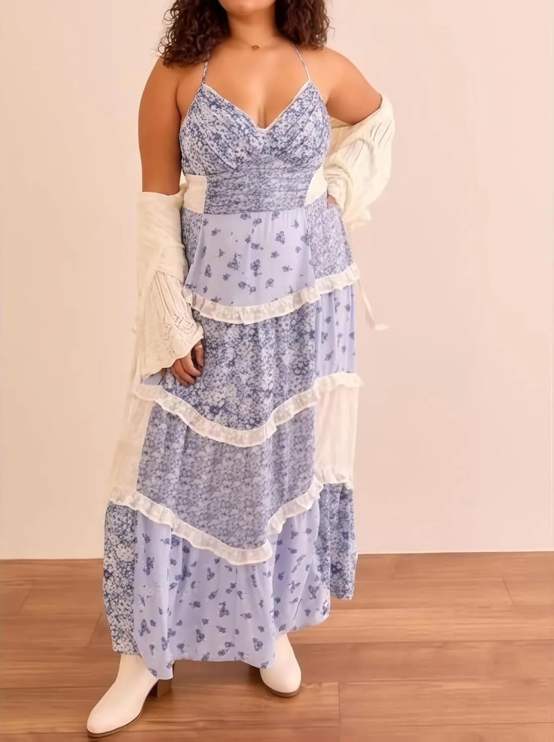 Adernlia Floral Maxi Dress, Boho Flowy Floral Summer Patchwork Maxi Dresses Sleeveless, Y2k Long Sundresses for Women