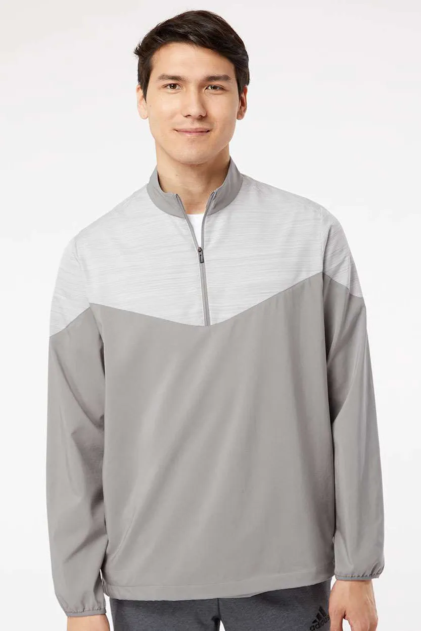 Adidas Mens Chevron Water Resistant 1/4 Zip Windshirt Jacket - Grey/Heather Grey - NEW