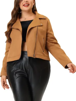Agnes Orinda Plus Size Suede Jacket for Women Cropped Moto Biker Zip Up Faux Leather Suede Coat Jackets