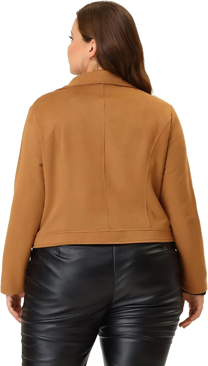 Agnes Orinda Plus Size Suede Jacket for Women Cropped Moto Biker Zip Up Faux Leather Suede Coat Jackets