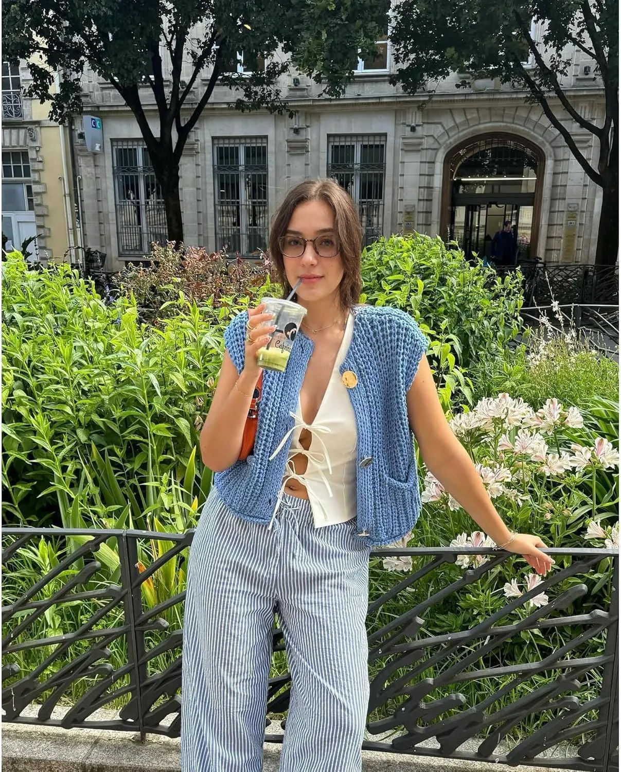 Ainangua Sleeveless Cropped Cardigan for Women Casual Chunky Knit Tank Tops Button Down Open Front Sweater Vest with Pockets
