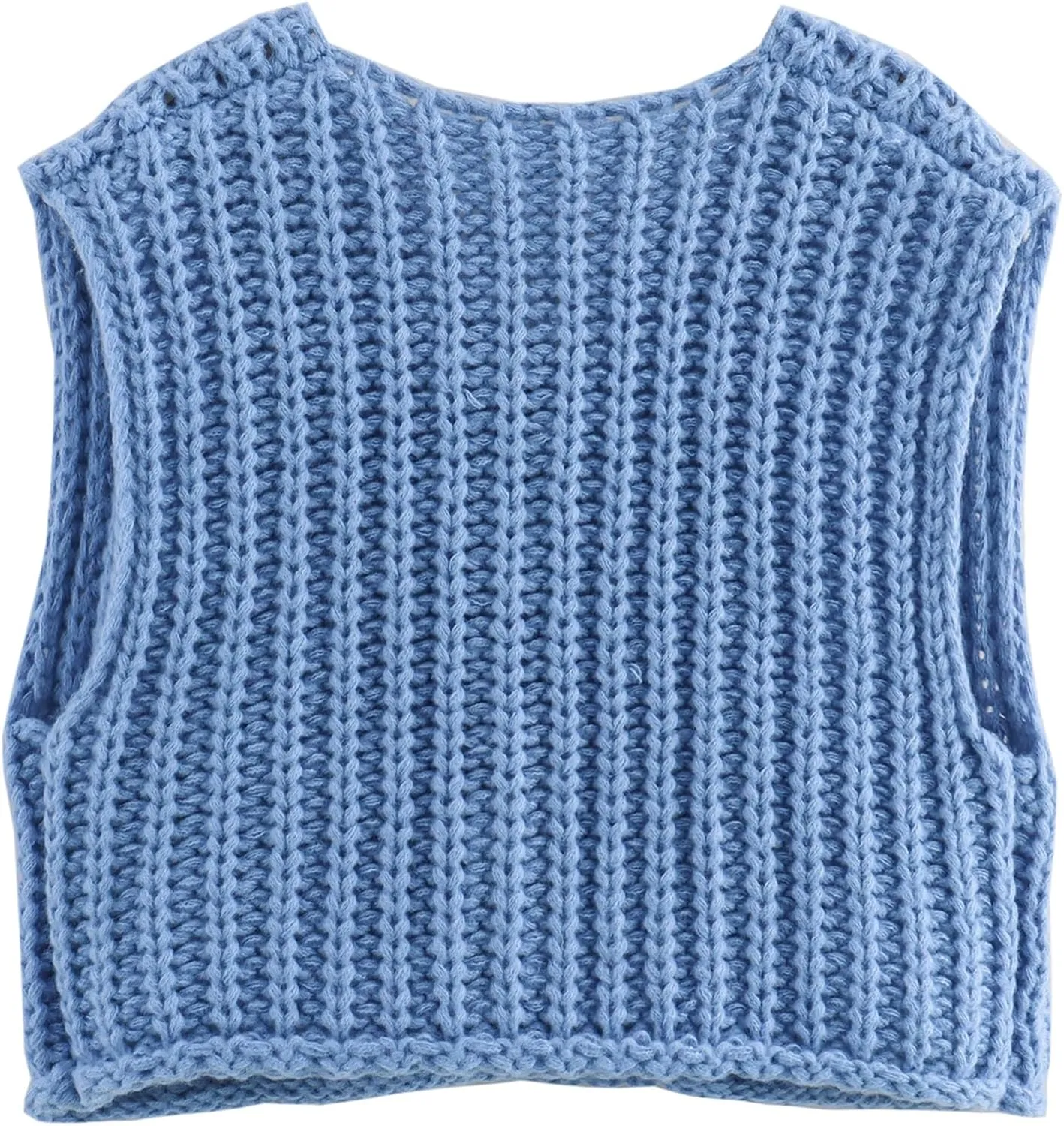 Ainangua Sleeveless Cropped Cardigan for Women Casual Chunky Knit Tank Tops Button Down Open Front Sweater Vest with Pockets