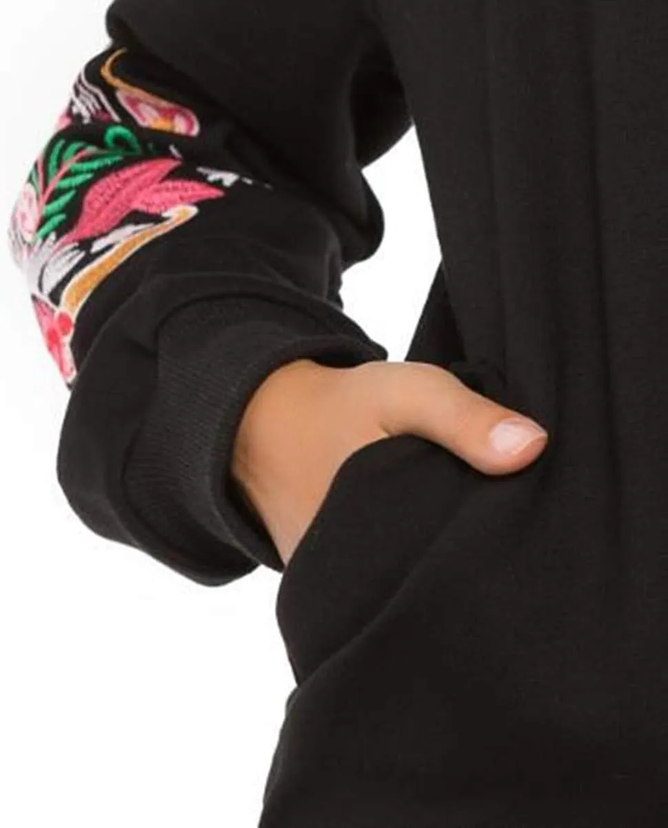 AK Women's Full Zip Long Sleeve Embroidered Sweatshirt Floral Boho Embroidered Mexican Hoodie Fall Winter Coat Tops Jackets