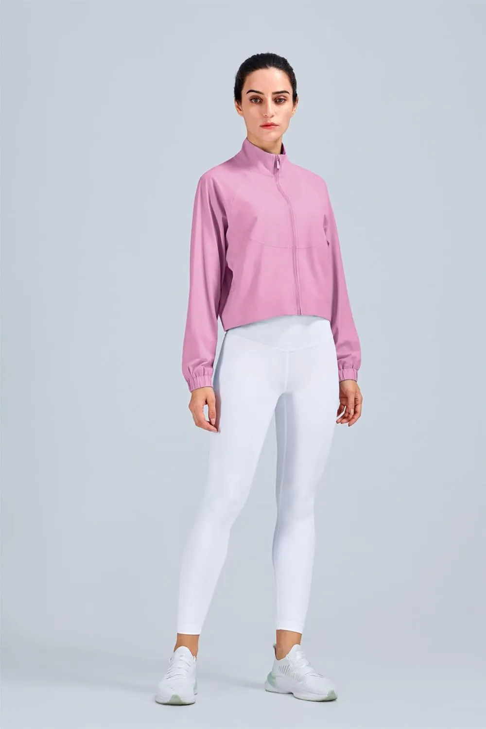 altiland Women's Athletic Running Yoga Gym Track Zip Up Cropped Jackets UPF 50  Sun Protection Long Sleeve Workout Shirts
