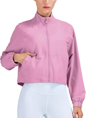 altiland Women's Athletic Running Yoga Gym Track Zip Up Cropped Jackets UPF 50  Sun Protection Long Sleeve Workout Shirts