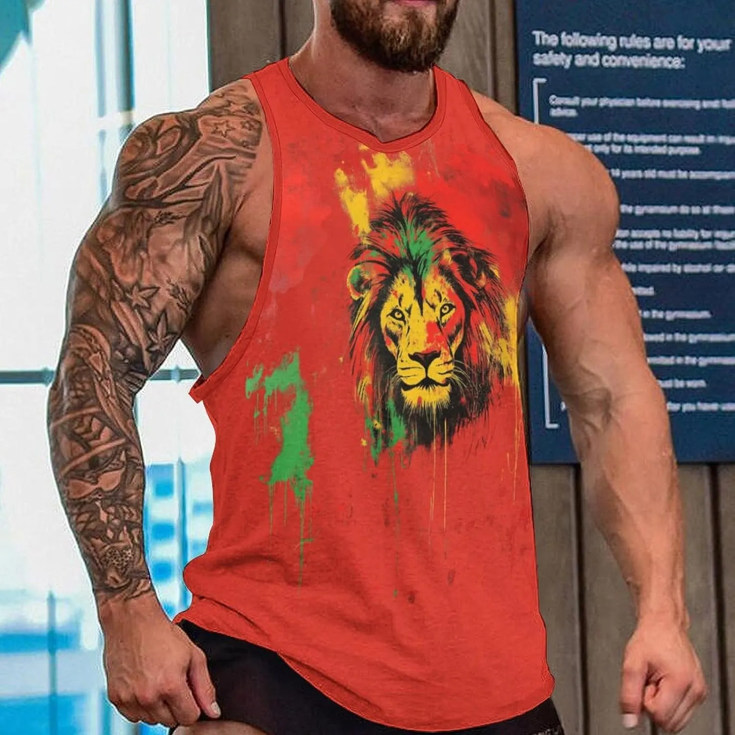 Animal Print Tank Tops for Men 2025 Summer Cotton Sport Tank Sleeveless Workout T-Shirts Athletic Undershirts