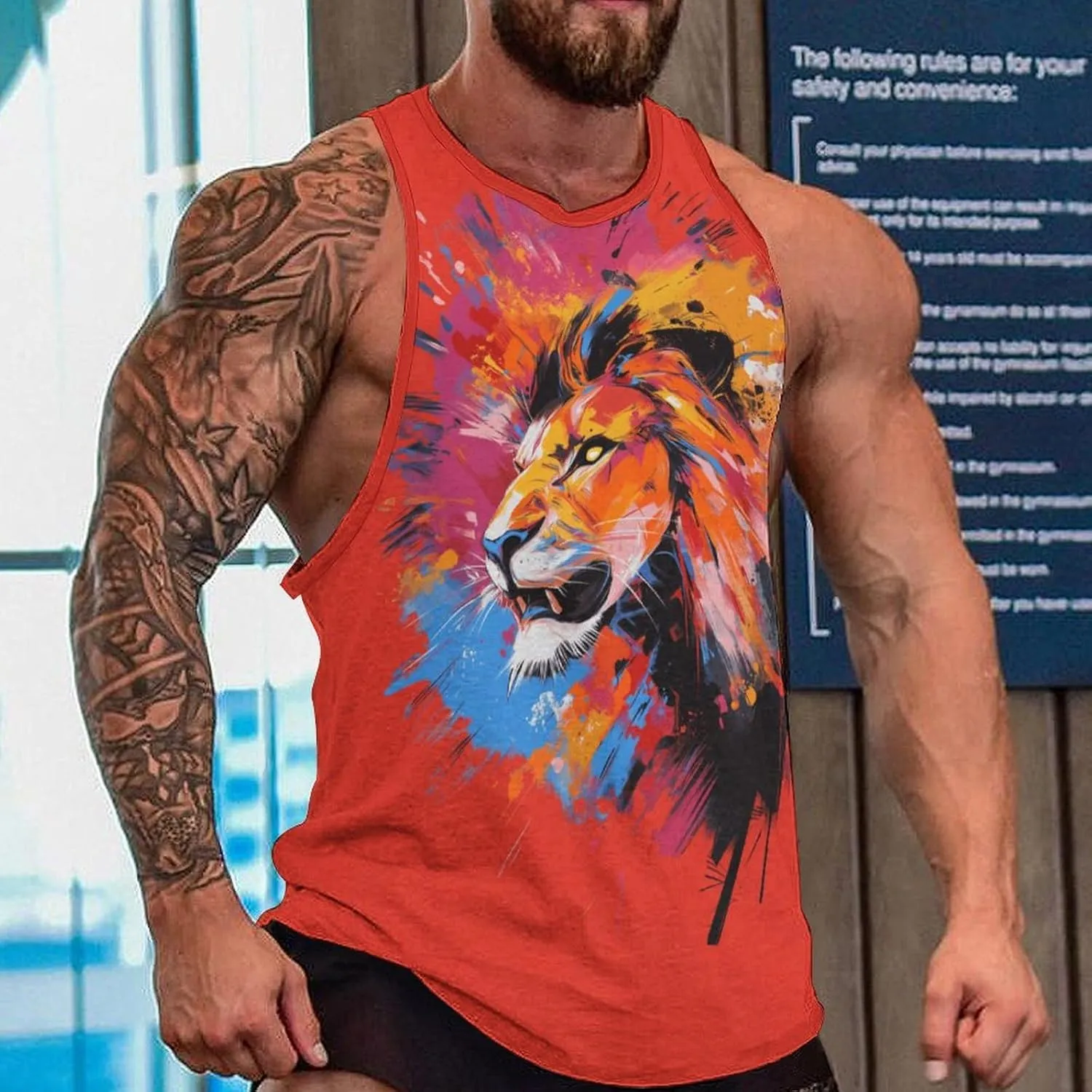 Animal Print Tank Tops for Men 2025 Summer Cotton Sport Tank Sleeveless Workout T-Shirts Athletic Undershirts