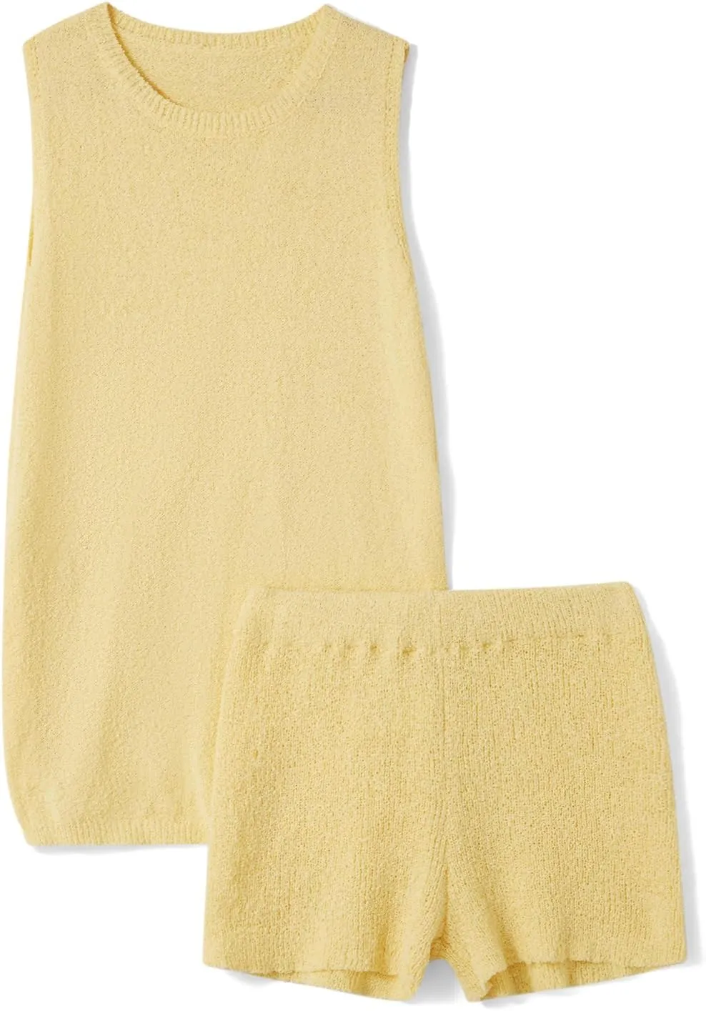 Aonoapll Women Summer Sweater Shorts Set Knit Sleeveless Slit Tank Top Shorts Matching Set 2 Piece Pj Sets Loungewear