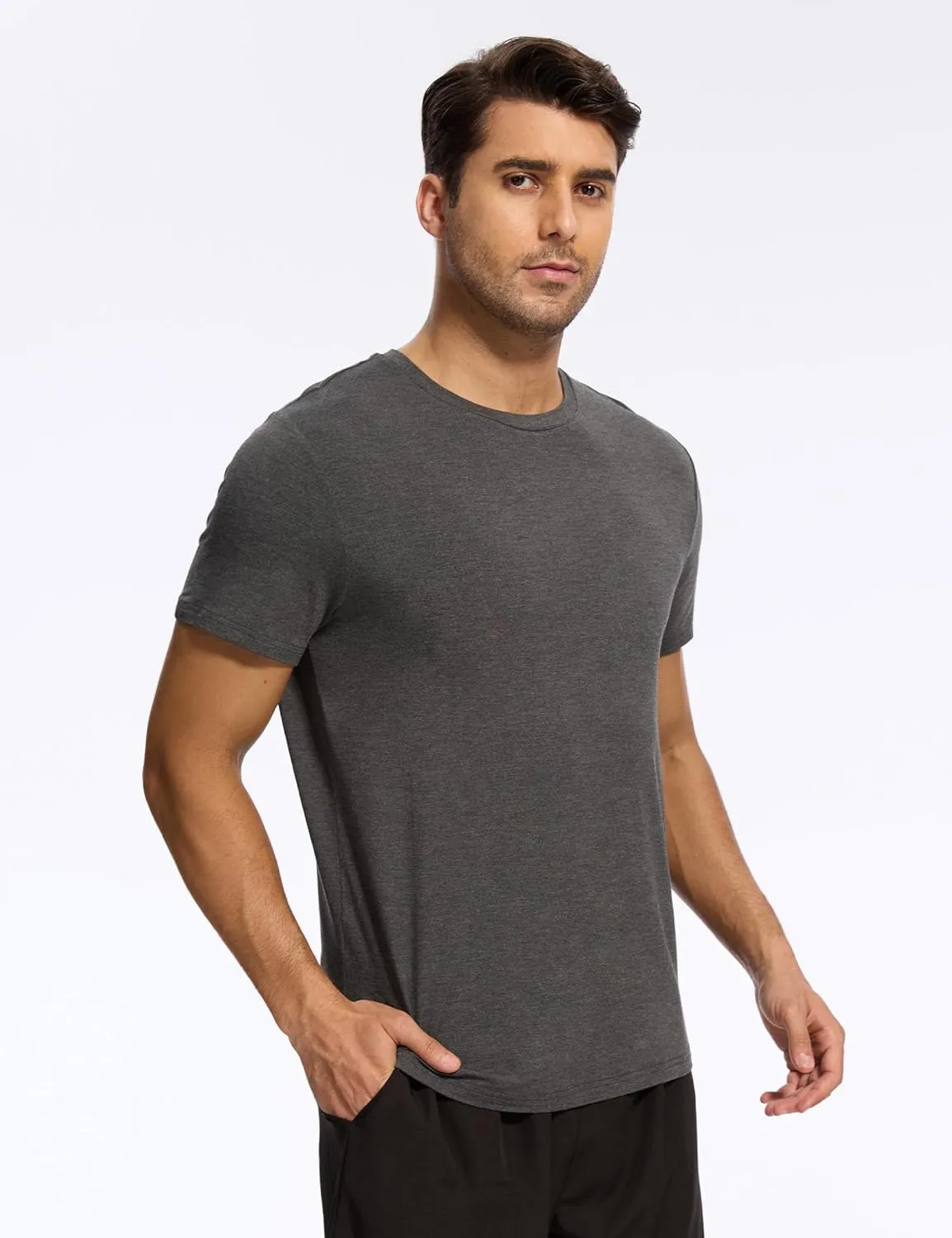 Bamboo-derived Viscose Men's Pajama Tops Summer Short Sleeve Basic Sleep Shirt