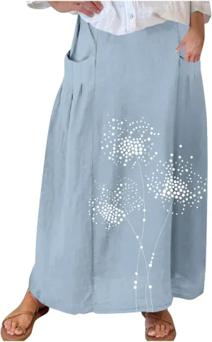 Beach Skirts for Women Fashion Floral Graphic Printed Stretchy Waisted Pleated Skirt Oversized Boho Vacation Skirt