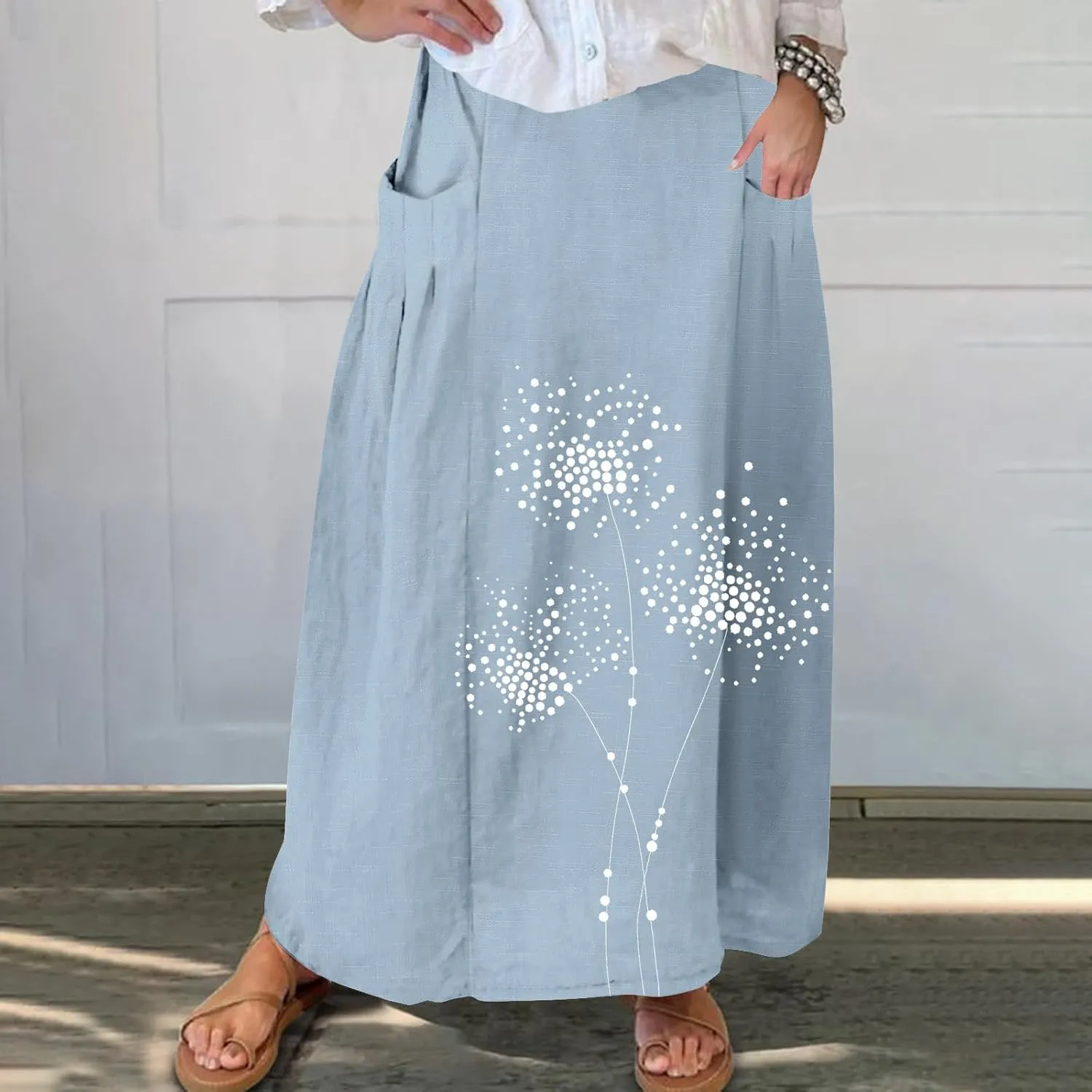 Beach Skirts for Women Fashion Floral Graphic Printed Stretchy Waisted Pleated Skirt Oversized Boho Vacation Skirt