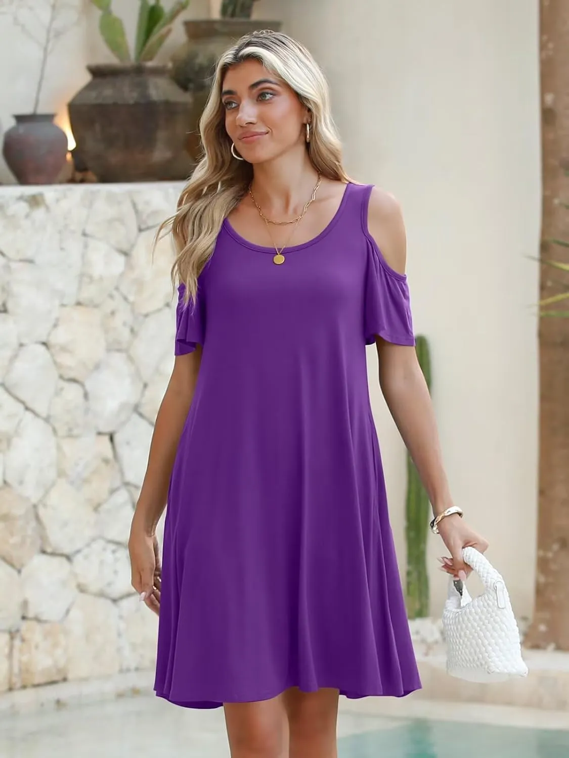 BELAROI Womens Plus Size Dresses Short Sleeve Cold Shoulder Casual T Shirt Swing Dress Summer Beach Sundress