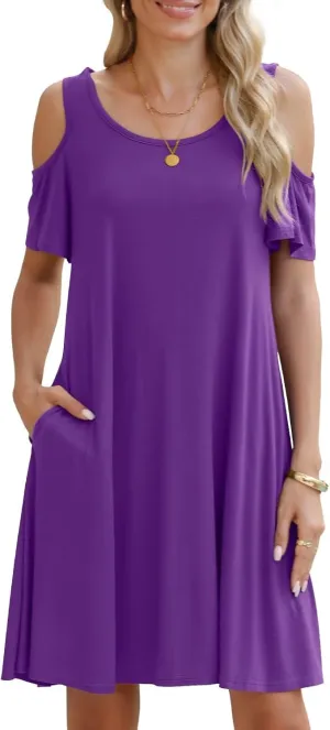 BELAROI Womens Plus Size Dresses Short Sleeve Cold Shoulder Casual T Shirt Swing Dress Summer Beach Sundress