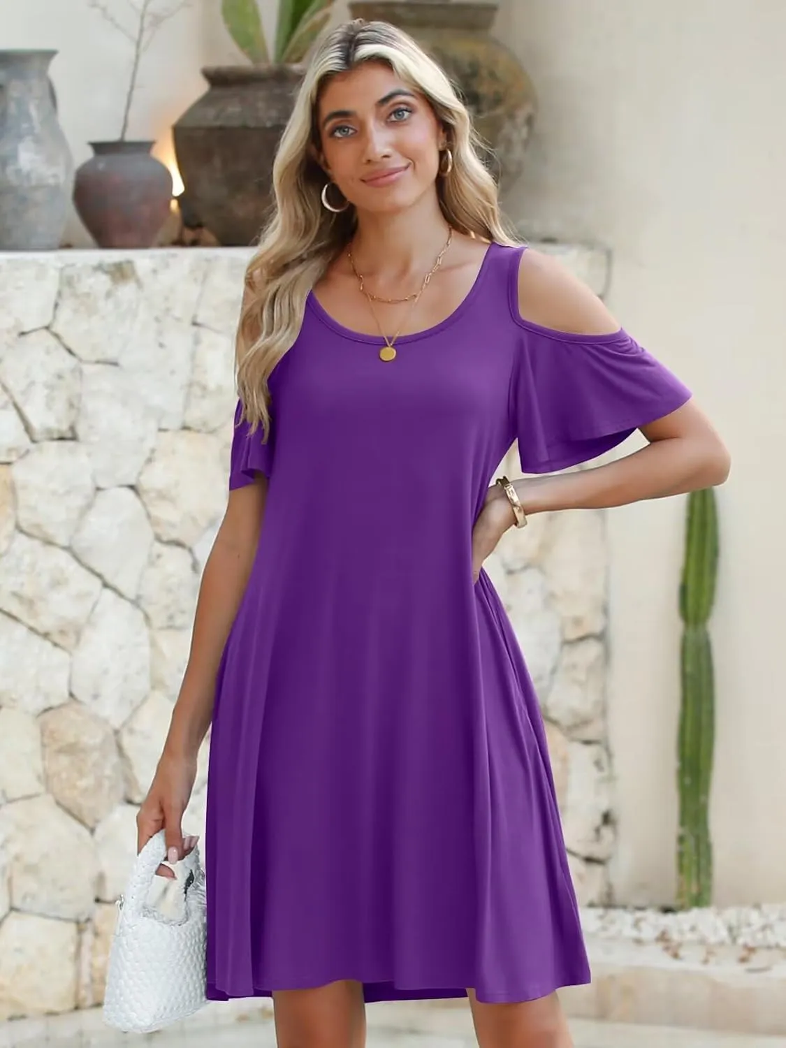 BELAROI Womens Plus Size Dresses Short Sleeve Cold Shoulder Casual T Shirt Swing Dress Summer Beach Sundress