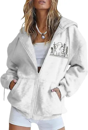 Bengbobar Plus Size Zip Up Hoodies For Women Animal Printed Long Sleeve Hooded Sweatshirts Casual Fashion Jackets Womens