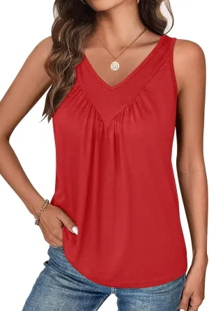Bliwov Womens Summer Tops V Neck Ruched Cute Tank Tops Loose Fit Casual Sleeveless Beach Vacation Clothes for Woman Trendy