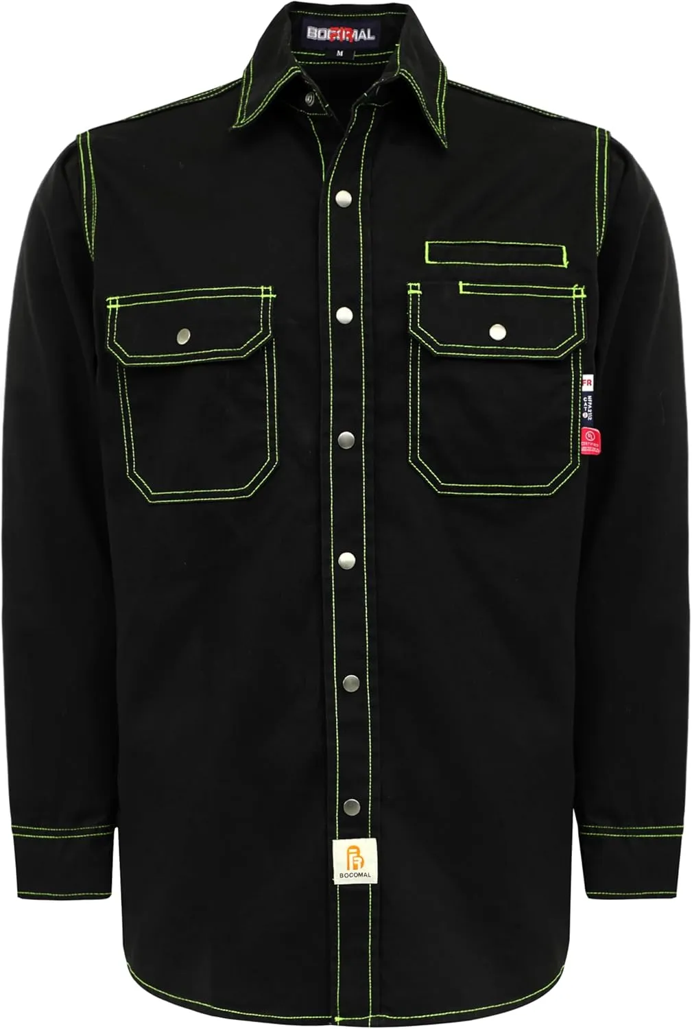 BOCOMAL FR Shirts for Men Snaps Down 7.5oz Water Repellent Fire Resistant Welding Jackets-NFPA2112 CAT2