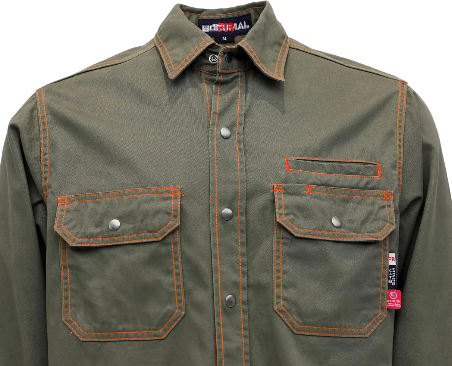 BOCOMAL FR Shirts for Men Snaps Down 7.5oz Water Repellent Fire Resistant Welding Jackets-NFPA2112 CAT2