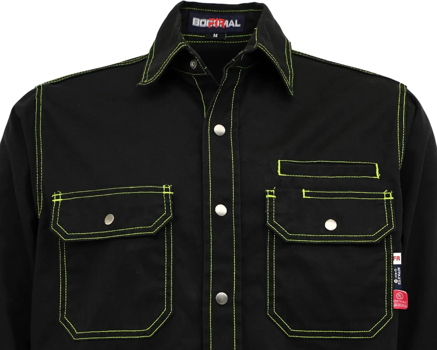 BOCOMAL FR Shirts for Men Snaps Down 7.5oz Water Repellent Fire Resistant Welding Jackets-NFPA2112 CAT2