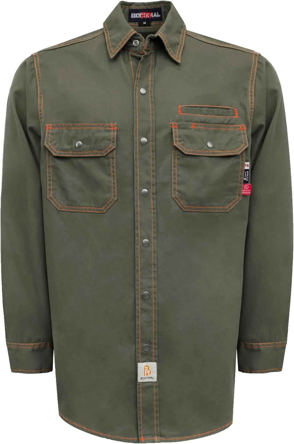 BOCOMAL FR Shirts for Men Snaps Down 7.5oz Water Repellent Fire Resistant Welding Jackets-NFPA2112 CAT2