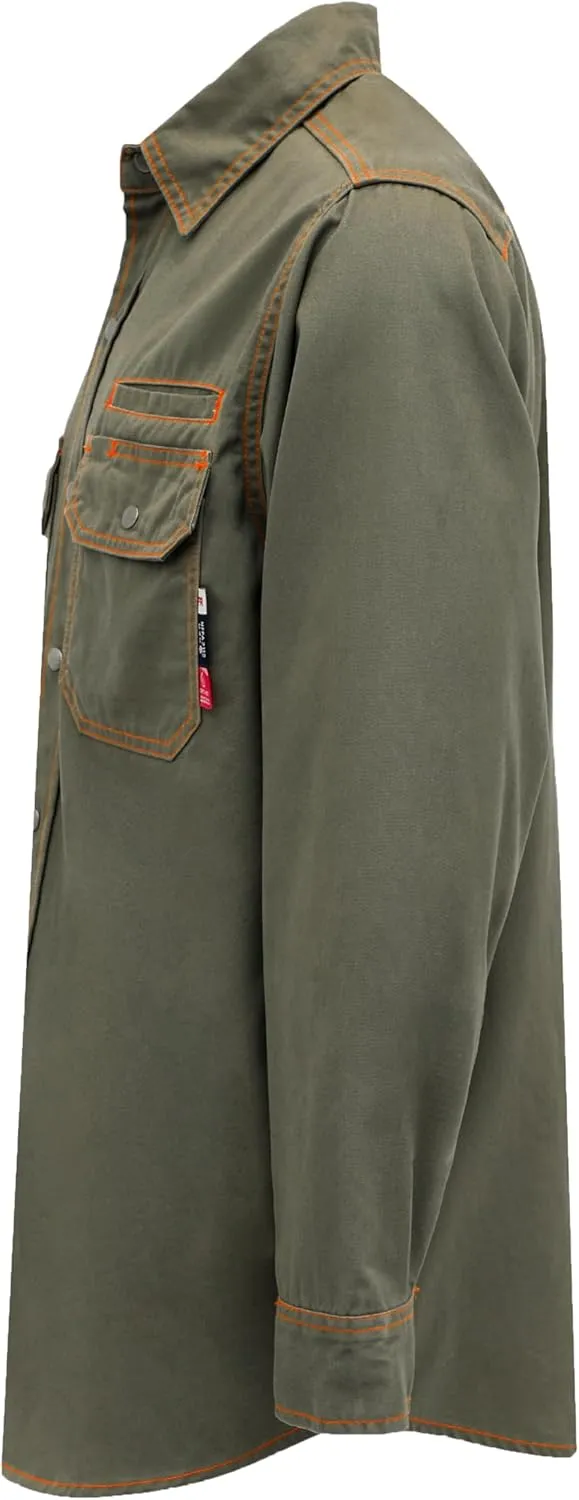 BOCOMAL FR Shirts for Men Snaps Down 7.5oz Water Repellent Fire Resistant Welding Jackets-NFPA2112 CAT2