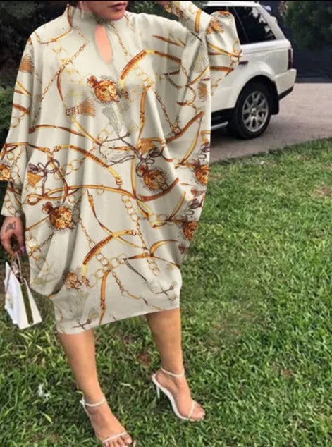 Bohemian Party Women Casual Autumn Dress Bat-Sleeve Sundress Knee-Length Dress