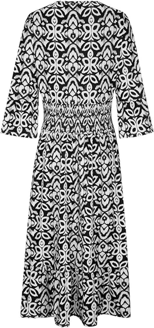 Boho Dresses for Women Summer 2024 Floral Bohemian Dress Casual 3/4 Sleeve V Neck Dress Ruffle Hem Maxi Sundress