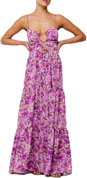 Boho Floral Tie Front Maxi Dress Women Y2k Cutout Flowy Spaghetti Strap Beach Sundress Long Cami Dresses Summer