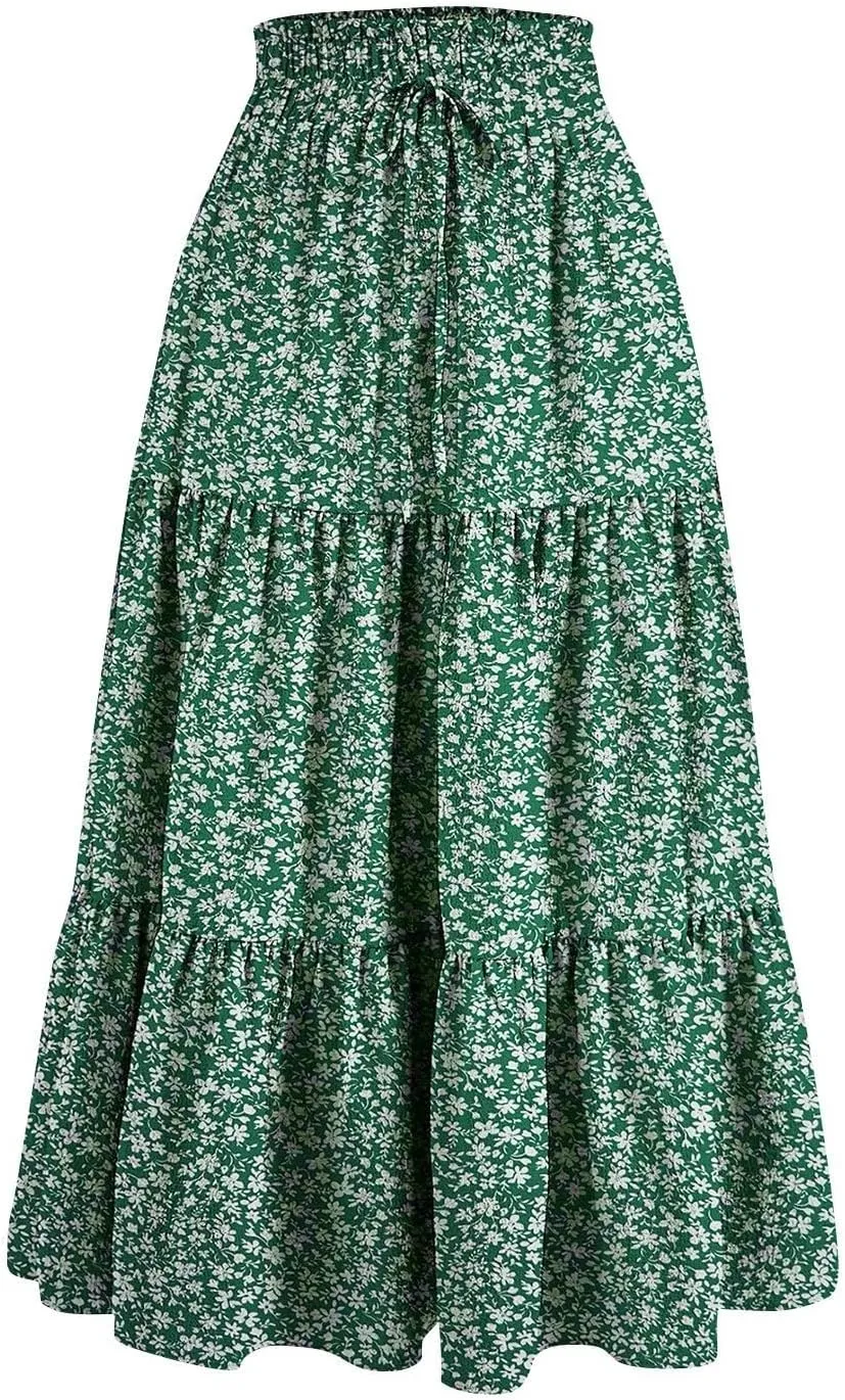 Boho Skirt Maxi Spring Flowy Boho Comfy Tiered Western Midi Skirt