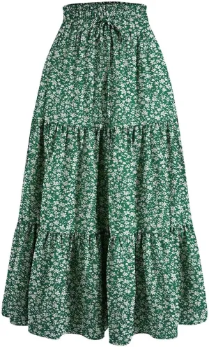 Boho Skirt Maxi Spring Flowy Boho Comfy Tiered Western Midi Skirt