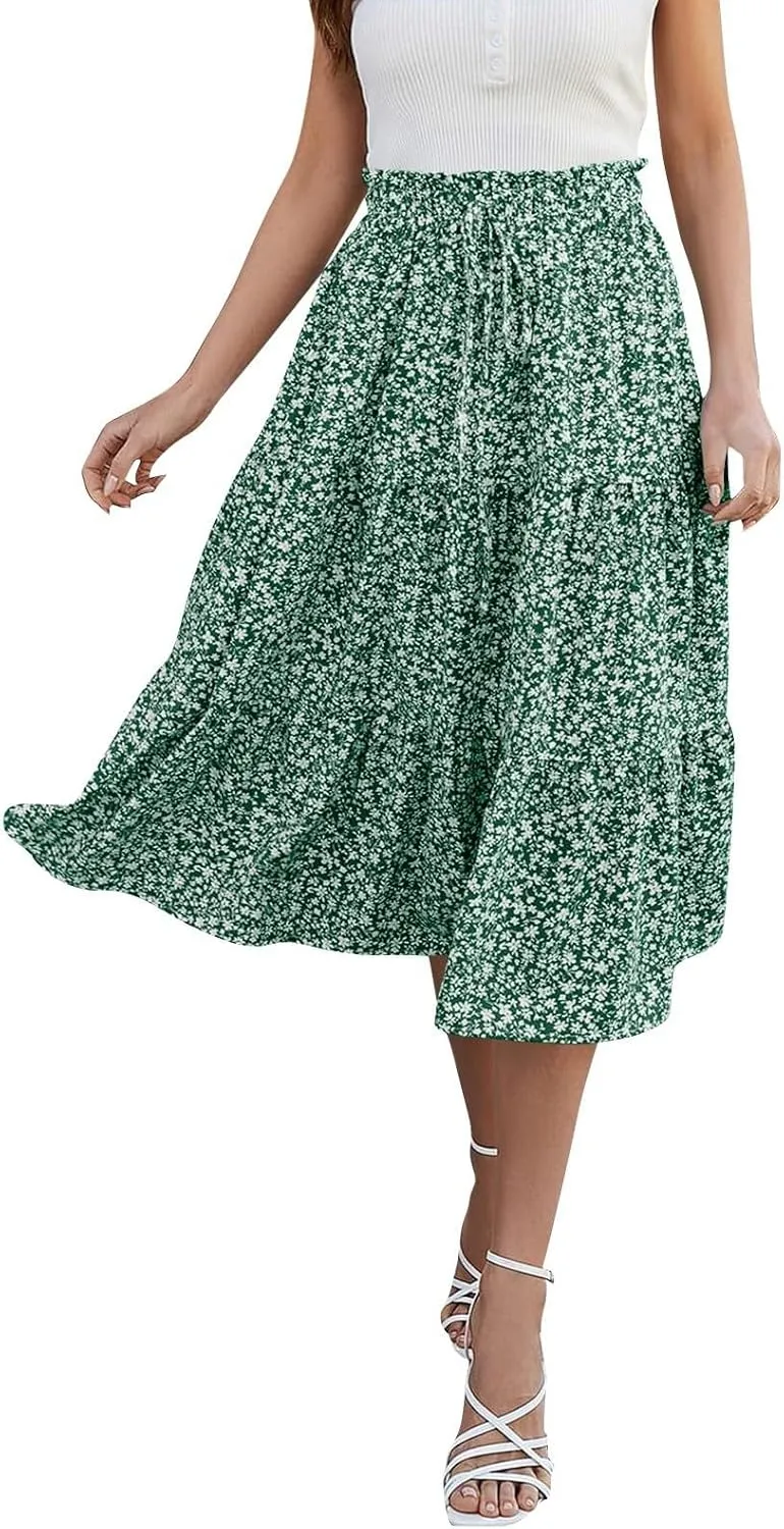 Boho Skirt Maxi Spring Flowy Boho Comfy Tiered Western Midi Skirt