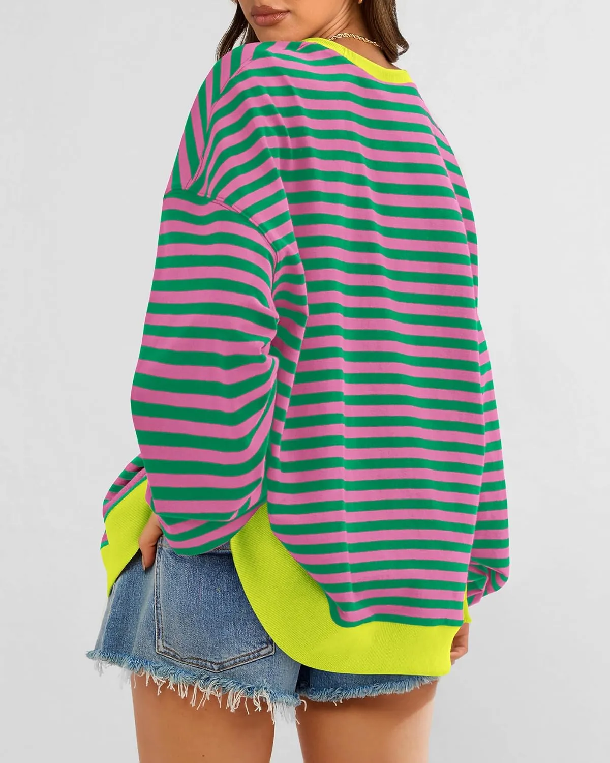 BTFBM Womens Striped Pullover Tops Spring Fall Clothes 2025 Long Sleeve Shirts Trendy Crew Neck Loose Y2K Sweatshirts